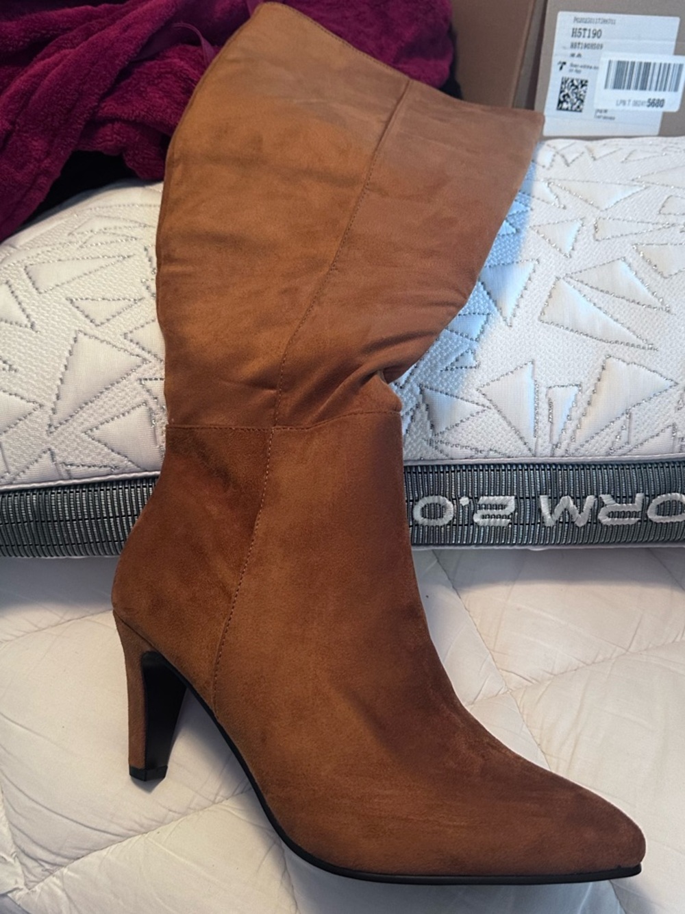 Brown Suede Mid-Calf Heeled Boots wide calf